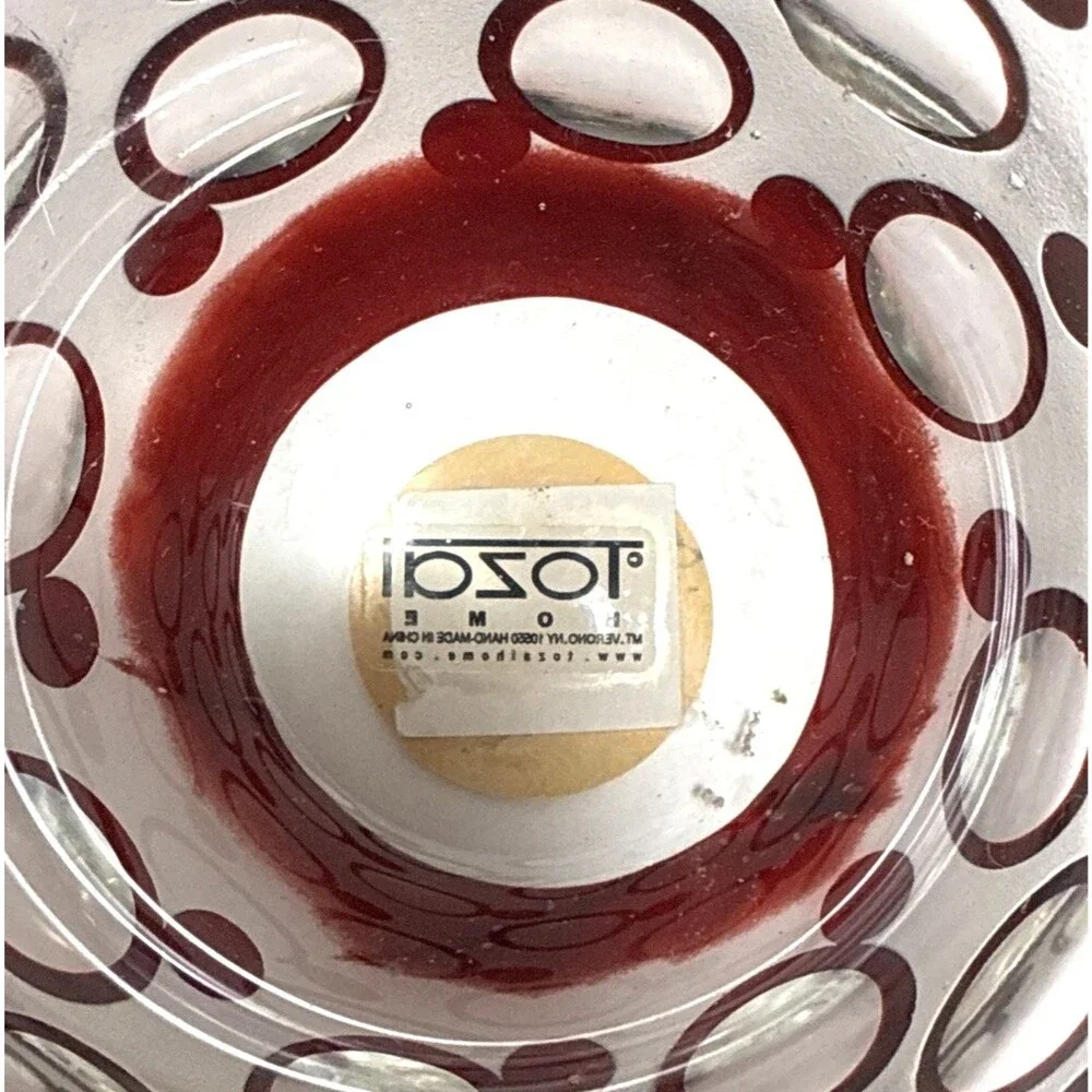 TOZAI Frosted Art Glass Vase with Maroon Circles - Statement Piece